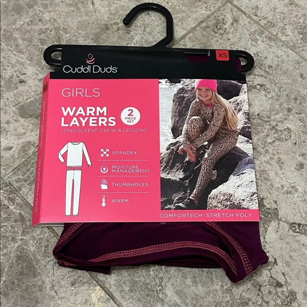 Cuddl Duds Warm Layers 2pc Base Layer Set NEW Comfort Stretch Purple XS 4/5